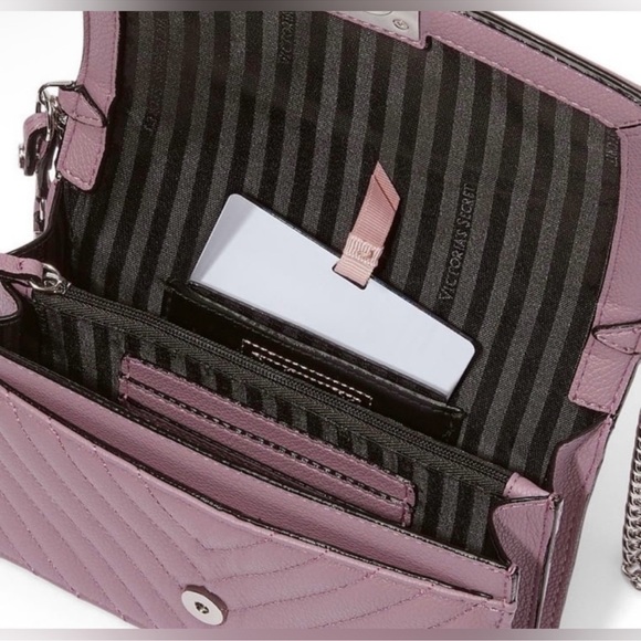 Victoria's Secret Mini Shoulder Bag Purse Crossbody V Quilt Logo in Lavender NWT - Picture 11 of 11